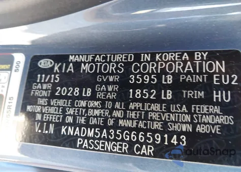 2016 Kia Rio Lx из США, поврежденный, VIN KNADM5A35G6659143